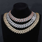 Triple-Row Diamond-Cut Cuban Chain Necklace with Cubic Zirconia Accents – Bold Hip Hop Style