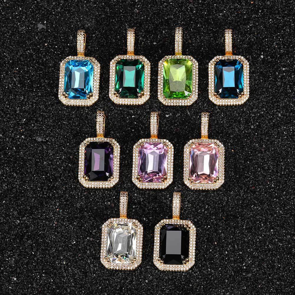 Geometric Hip Hop Necklace with Cubic Zirconia Stones in Gold or White Gold