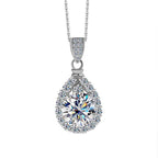 S925 Moissanite Teardrop Halo Pendant Necklace with Pavé Top Frame, 1-5ct VVS1 D-Grade Certified, Sterling Silver Pear Shape Pendant for Her