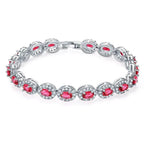Colorful CZ Halo Tennis Bracelet, Multicolor Gemstone Bridal Jewelry, Unique Pattern Gift for Her, Cubic Zirconia Bridesmaid Bracelet