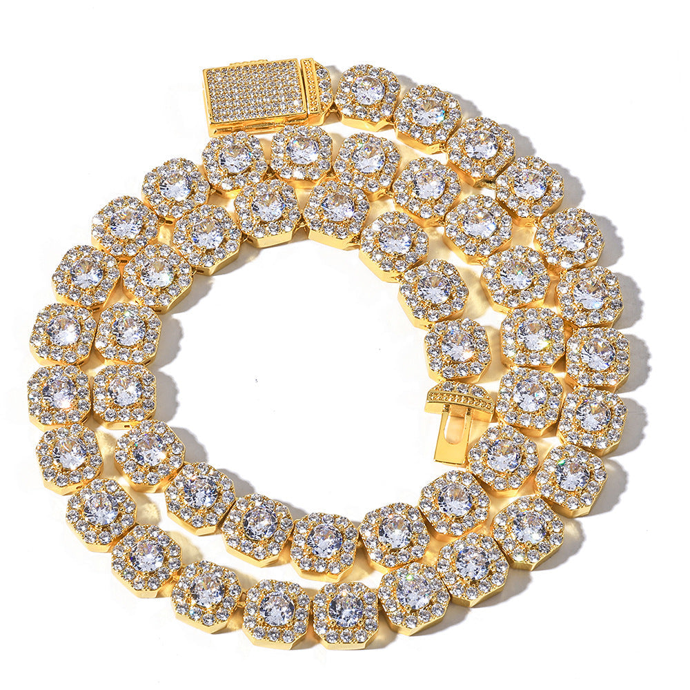 Geometric Square-Cut Zirconia Necklace on Ice Sugar Chain – Gold or White Gold | Cubic Zirconia
