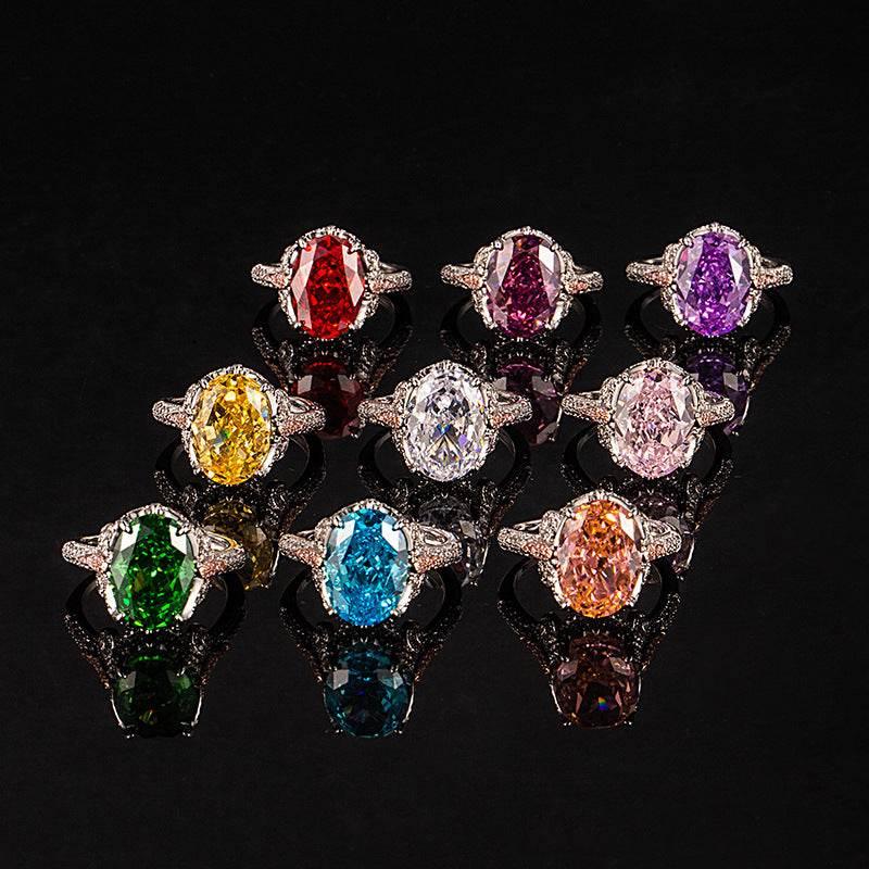 Multicolor Ice Flower Cut Oval CZ Adjustable Ring, 10*14mm 8A Cubic Zirconia, Two-Tone Pave CZ Band, Dainty Luxe