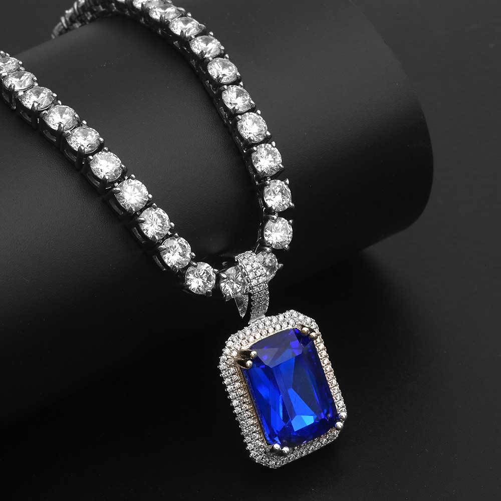 Geometric Hip Hop Necklace with Cubic Zirconia Stones in Gold or White Gold