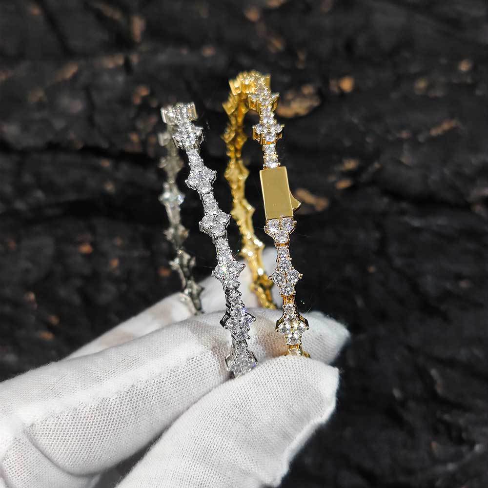 Geometric Tennis Chain Bracelet with Zirconia Stones in Gold or White Gold | Cubic Zirconia