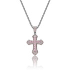 Geometric Cross Pendant Necklace with Cubic Zirconia Stones in Gold, White Gold, or Dual-Tone Finish