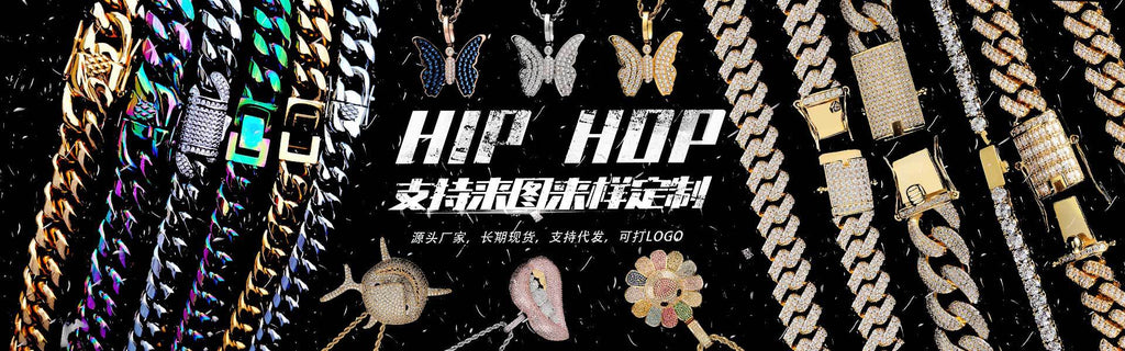 Geometric Hip Hop Necklace with Cubic Zirconia Stones in Gold or White Gold