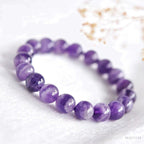 Lavender Amethyst Beaded Bracelet – Natural Crystal Stretch Band in Smooth Round Beads