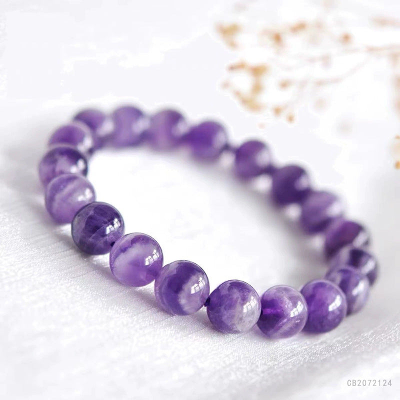 Lavender Amethyst Beaded Bracelet – Natural Crystal Stretch Band in Smooth Round Beads