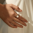 Geometric Cross Signet Engagement Ring in Sterling Silver with D-Color VVS1 Moissanite Accents
