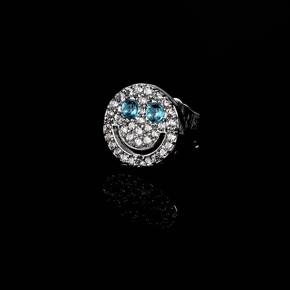 Smiling Face Zirconia Stud Earrings in Gold or White Gold Plated Brass with 925 Sterling Silver Posts