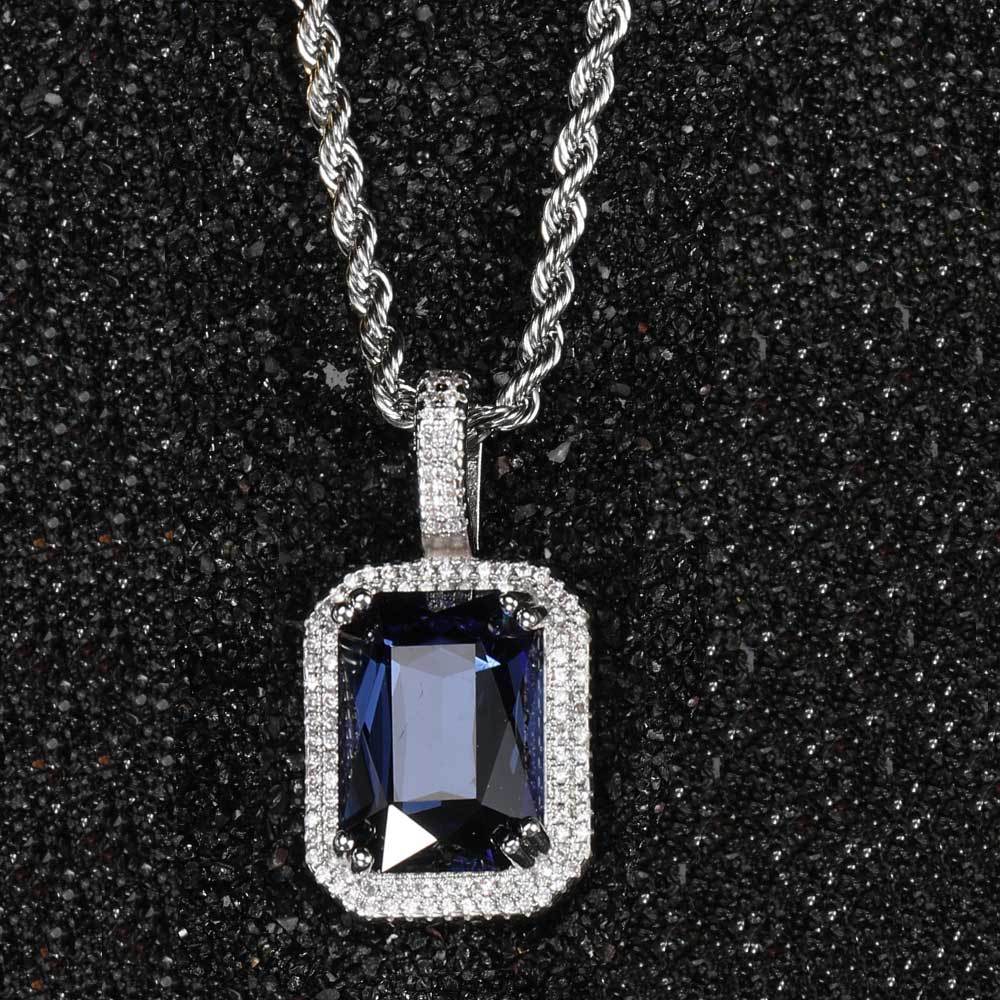Geometric Hip Hop Necklace with Cubic Zirconia Stones in Gold or White Gold