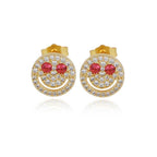 Smiling Face Zirconia Stud Earrings in Gold or White Gold Plated Brass with 925 Sterling Silver Posts