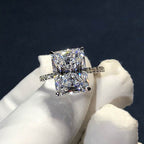 Stunning Radiant Cut CZ Ring, Cubic Zirconia with Pave Band, White Gold Plated Dainty Ring Jewelry for Part Men Women