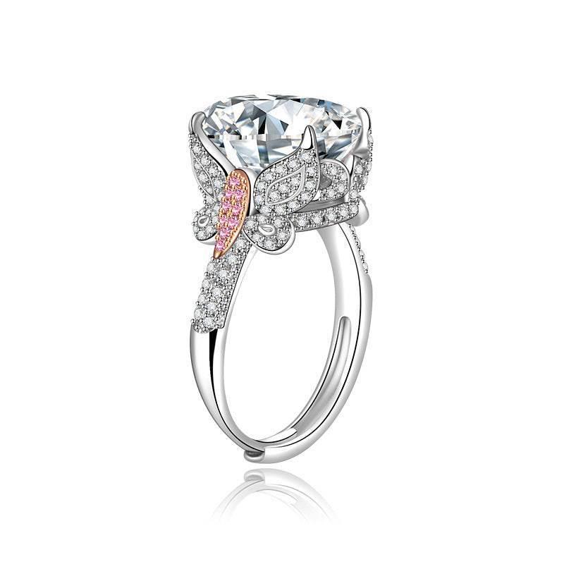 Multicolor Ice Flower Cut Oval CZ Adjustable Ring, 10*14mm 8A Cubic Zirconia, Two-Tone Pave CZ Band, Dainty Luxe