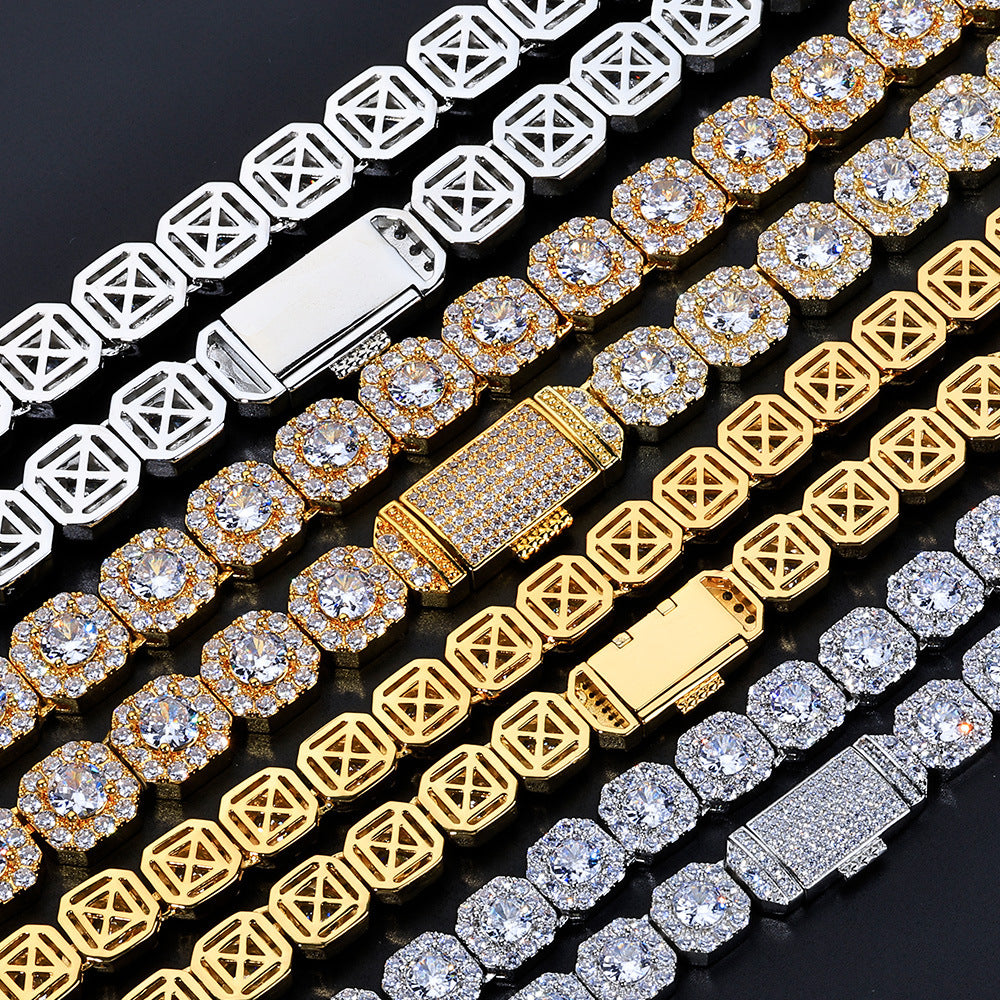 Stacking Ice Sugar Chain Zirconia Necklace and Bracelet Set in Gold or White Gold