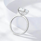 S925 Emerald Cut 4ct Moissanite Engagement Ring, 4 Carat VVS1 D-Color 3EX-Cut Moissanite Four-Prong Sterling Silver Ring