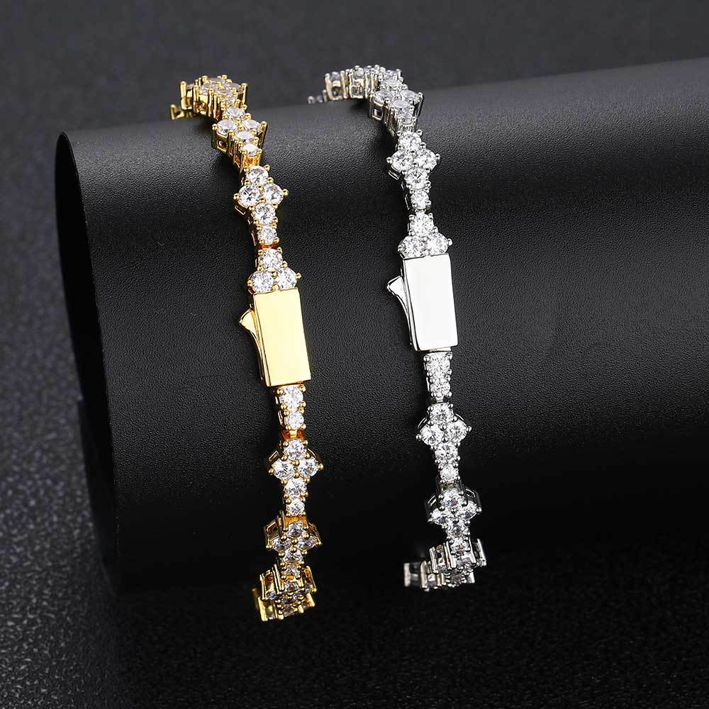 Geometric Tennis Chain Bracelet with Zirconia Stones in Gold or White Gold | Cubic Zirconia