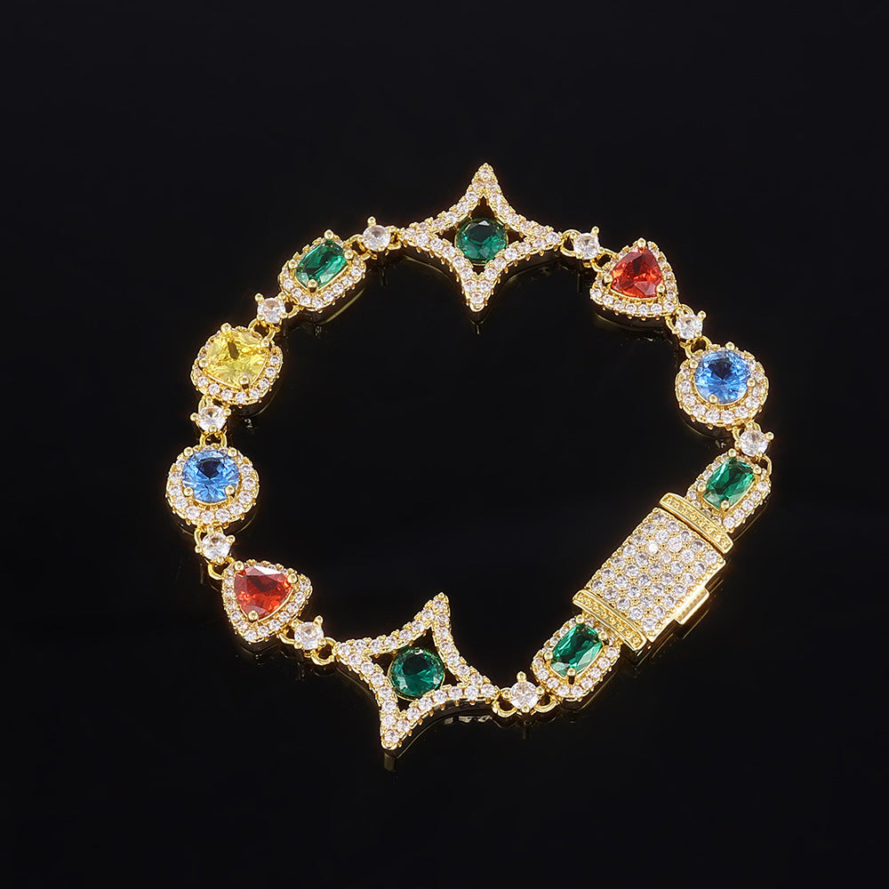 Stacking Hip Hop Zirconia Necklace and Bracelet Set in Gold or White Gold