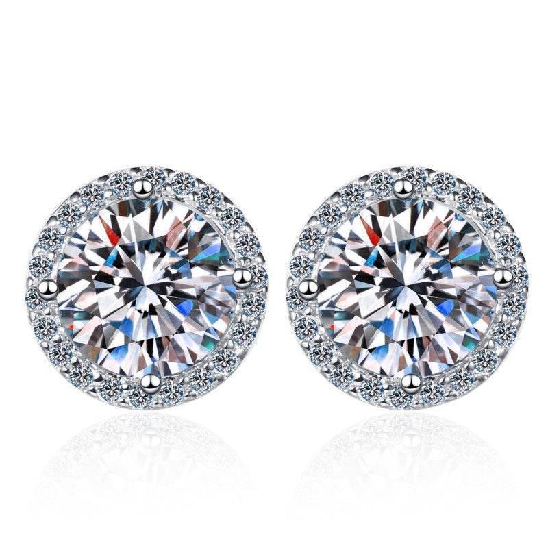 S925 White Moissanite Halo Stud Earrings, Sterling Silver D-Grade VVS Round-Cut Certificated Moissanite Jewelry for Men & Women, Simple & Stylish Gift for Wedding, Birthday, Anniversary