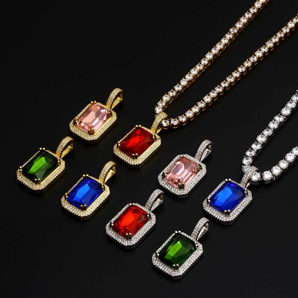 Geometric Hip Hop Necklace with Cubic Zirconia Stones in Gold or White Gold