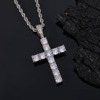 Oversized Hip Hop Cross Necklace for Men – White Gold Plated Copper with Cubic Zirconia Stones