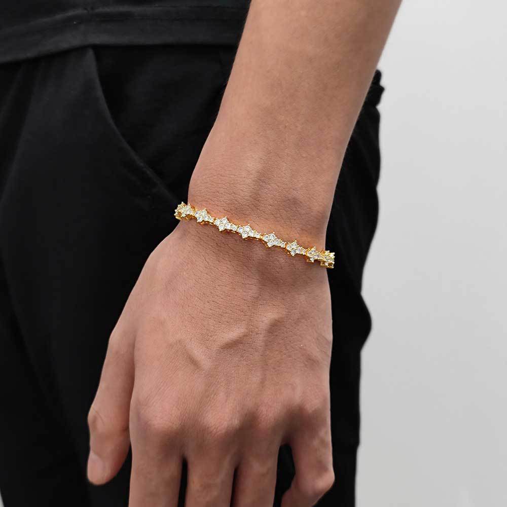 Geometric Tennis Chain Bracelet with Zirconia Stones in Gold or White Gold | Cubic Zirconia