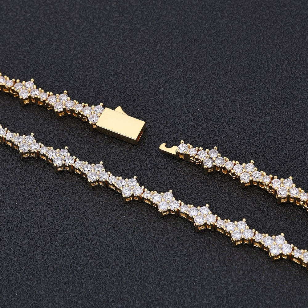Tennis Chain Necklace with Zirconia Stones in Gold or White Gold – Hip Hop Style