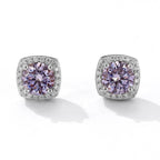 S925 Magnetic Multicolor Moissanite Square Halo Stud Earrings for Men Women,  0.5/1ct Round Cut, Inlaid Magnetic Earrings Non-Piercing Clip On Stud Earring