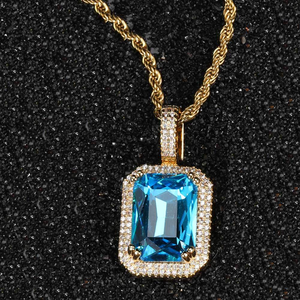 Geometric Hip Hop Necklace with Cubic Zirconia Stones in Gold or White Gold