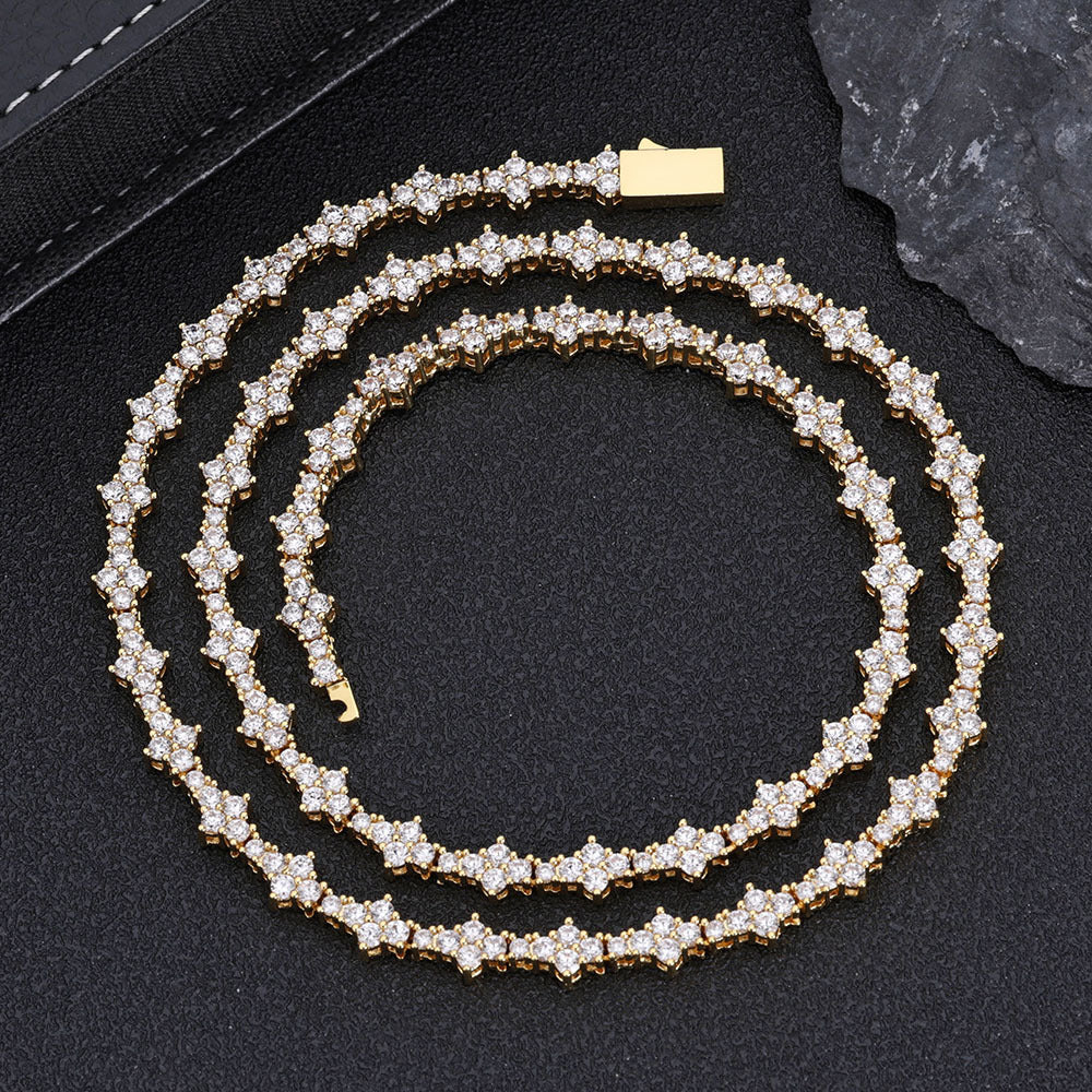 Tennis Chain Necklace with Zirconia Stones in Gold or White Gold – Hip Hop Style