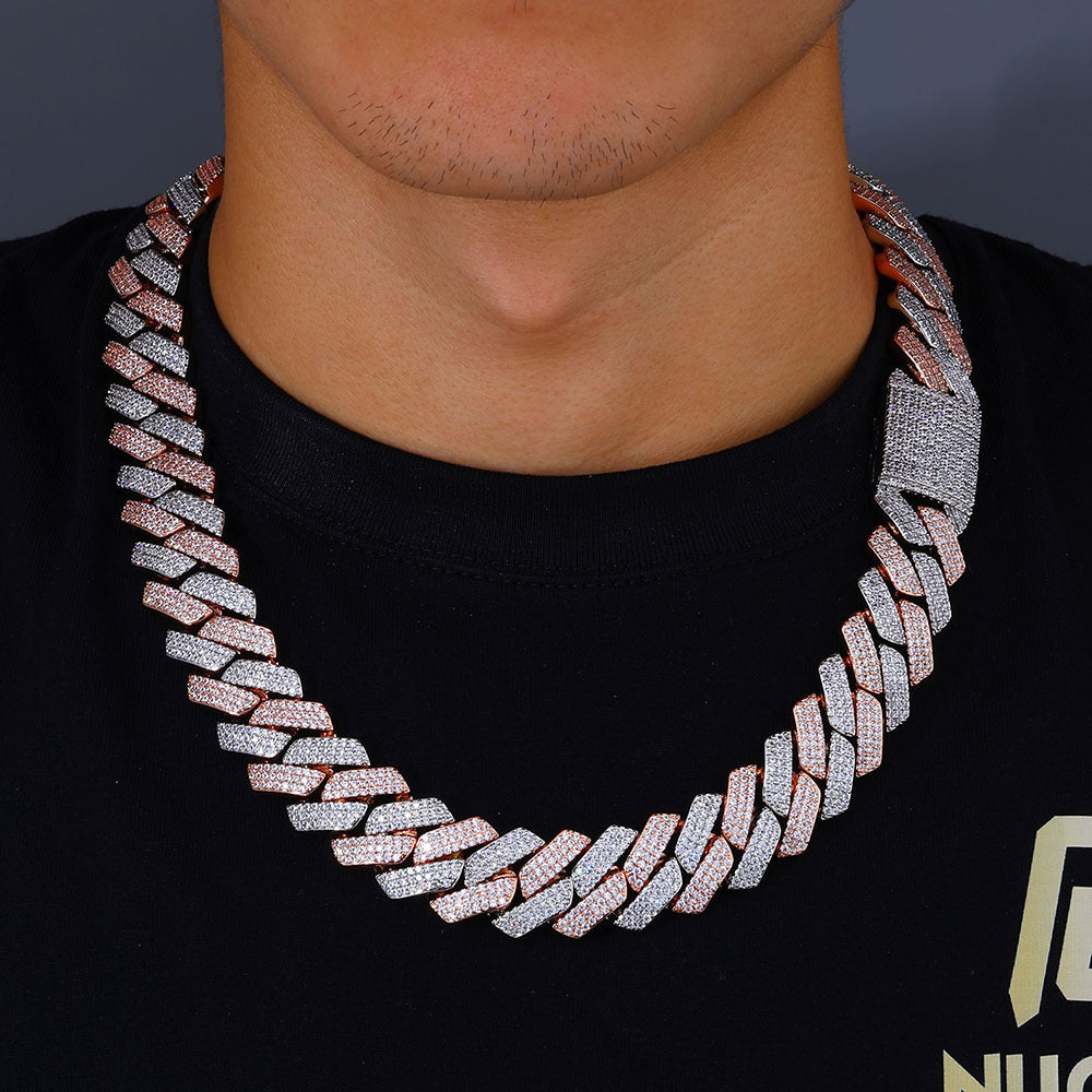 Triple-Row Diamond-Cut Cuban Chain Necklace with Cubic Zirconia Accents – Bold Hip Hop Style