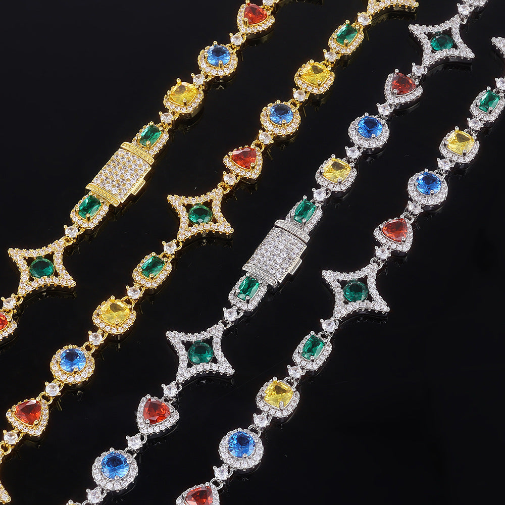 Stacking Hip Hop Zirconia Necklace and Bracelet Set in Gold or White Gold