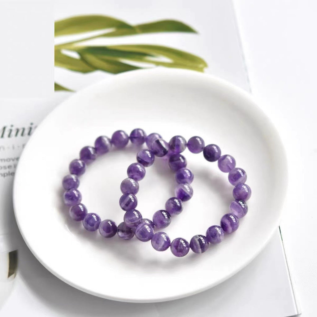 Lavender Amethyst Beaded Bracelet – Natural Crystal Stretch Band in Smooth Round Beads