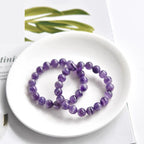 Lavender Amethyst Beaded Bracelet – Natural Crystal Stretch Band in Smooth Round Beads