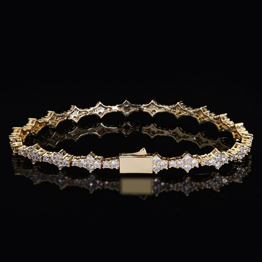 Geometric Tennis Chain Bracelet with Zirconia Stones in Gold or White Gold | Cubic Zirconia