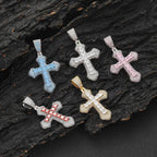 Geometric Cross Pendant Necklace with Cubic Zirconia Stones in Gold, White Gold, or Dual-Tone Finish