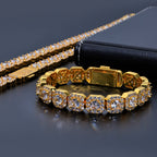 Stacking Ice Sugar Chain Zirconia Necklace and Bracelet Set in Gold or White Gold