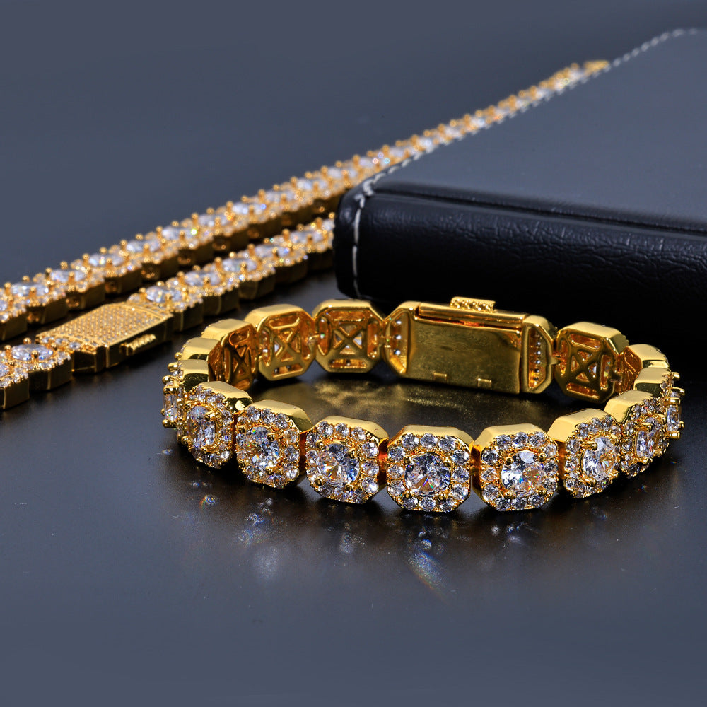 Stacking Ice Sugar Chain Zirconia Necklace and Bracelet Set in Gold or White Gold
