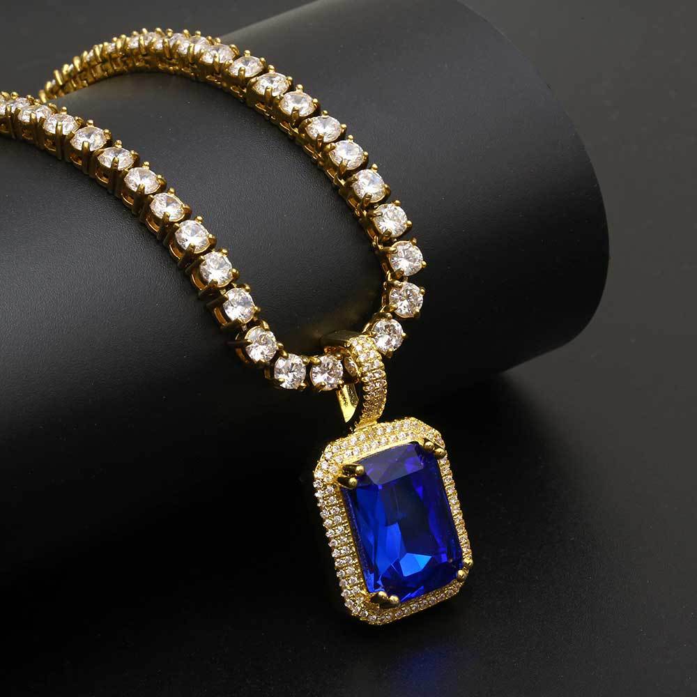 Geometric Hip Hop Necklace with Cubic Zirconia Stones in Gold or White Gold