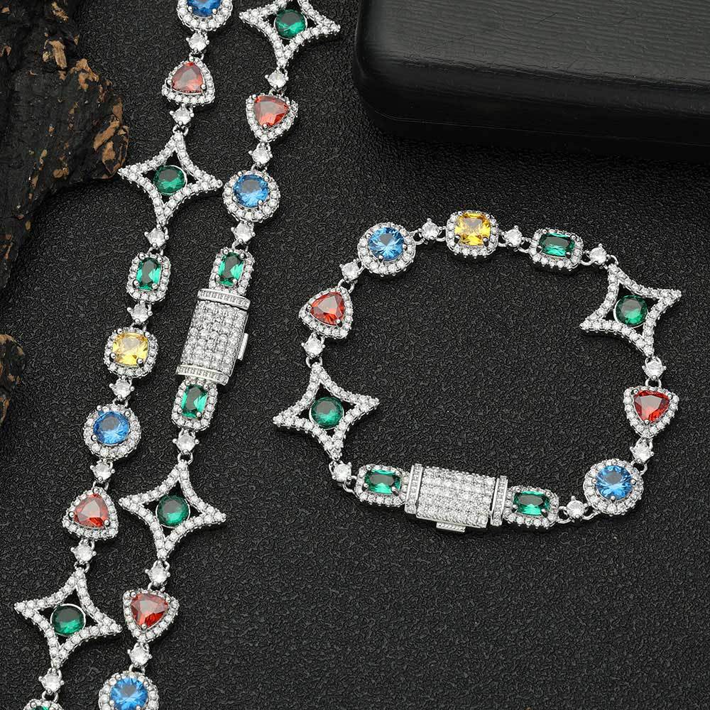 Stacking Hip Hop Zirconia Necklace and Bracelet Set in Gold or White Gold
