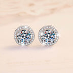 S925 White Moissanite Halo Stud Earrings, Sterling Silver D-Grade VVS Round-Cut Certificated Moissanite Jewelry for Men & Women, Simple & Stylish Gift for Wedding, Birthday, Anniversary