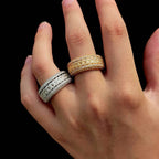 Geometric Hip Hop Ring with Cubic Zirconia Stones in Gold or White Gold
