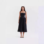 Floral Printed French Lace-Up Halter Dress - Sleeveless Spaghetti Strap Holiday Party Dress with Suspender Detail