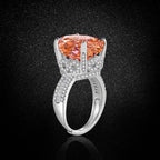 Multicolor Ice Flower Cut Oval CZ Adjustable Ring, Triple Pave Band, 12*16mm 5A Cubic Zirconia, 4 Color Options, Dainty Luxe