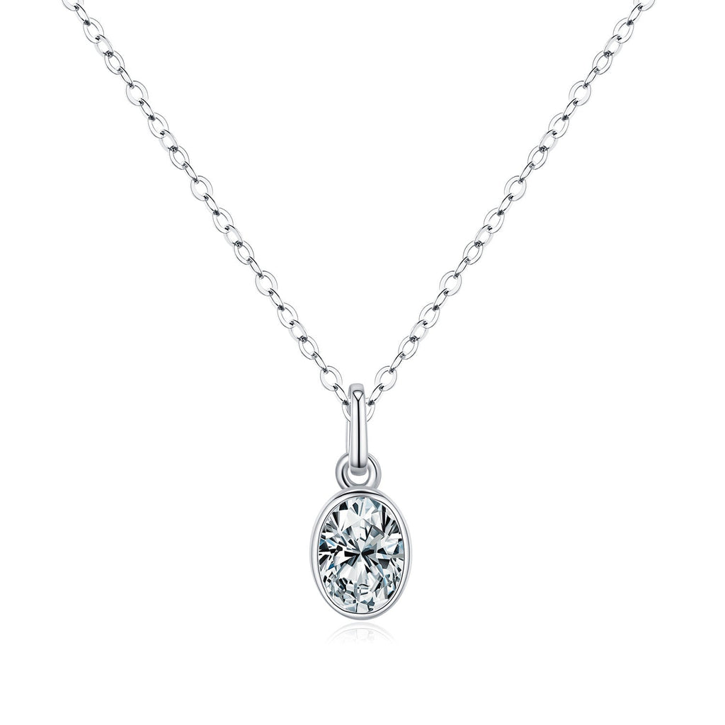 Geometric Oval D-Color VVS1 Moissanite Pendant Necklace in Sterling Silver – Delicate Clavicle Chain