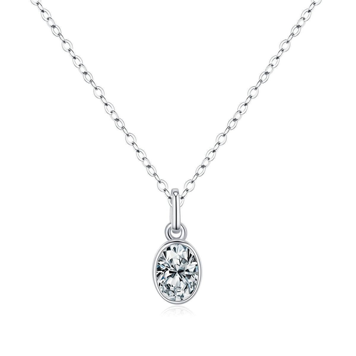 Geometric Oval D-Color VVS1 Moissanite Pendant Necklace in Sterling Silver – Delicate Clavicle Chain
