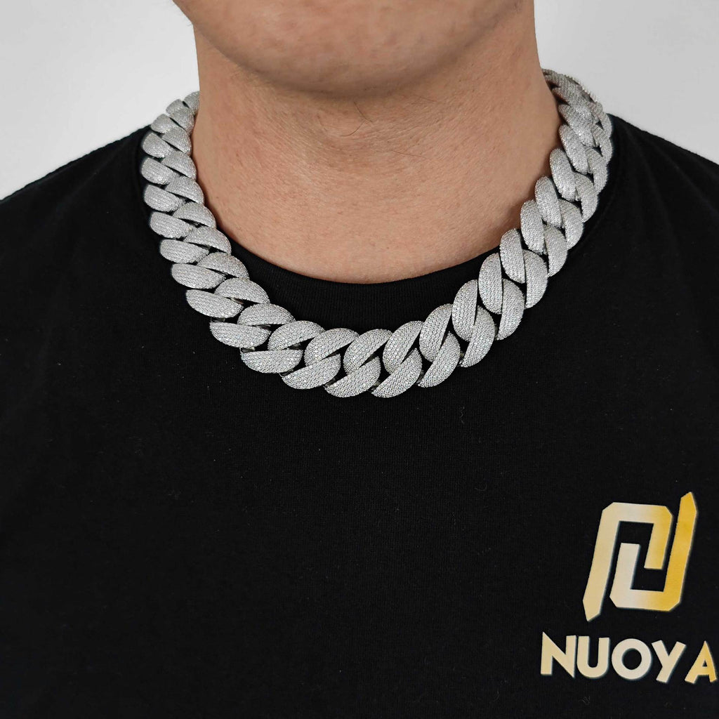 Stacking 24mm Cuban Chain Necklace and Bracelet Set with Zirconia Stones in Gold or White Gold