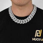 Stacking 24mm Cuban Chain Necklace and Bracelet Set with Zirconia Stones in Gold or White Gold