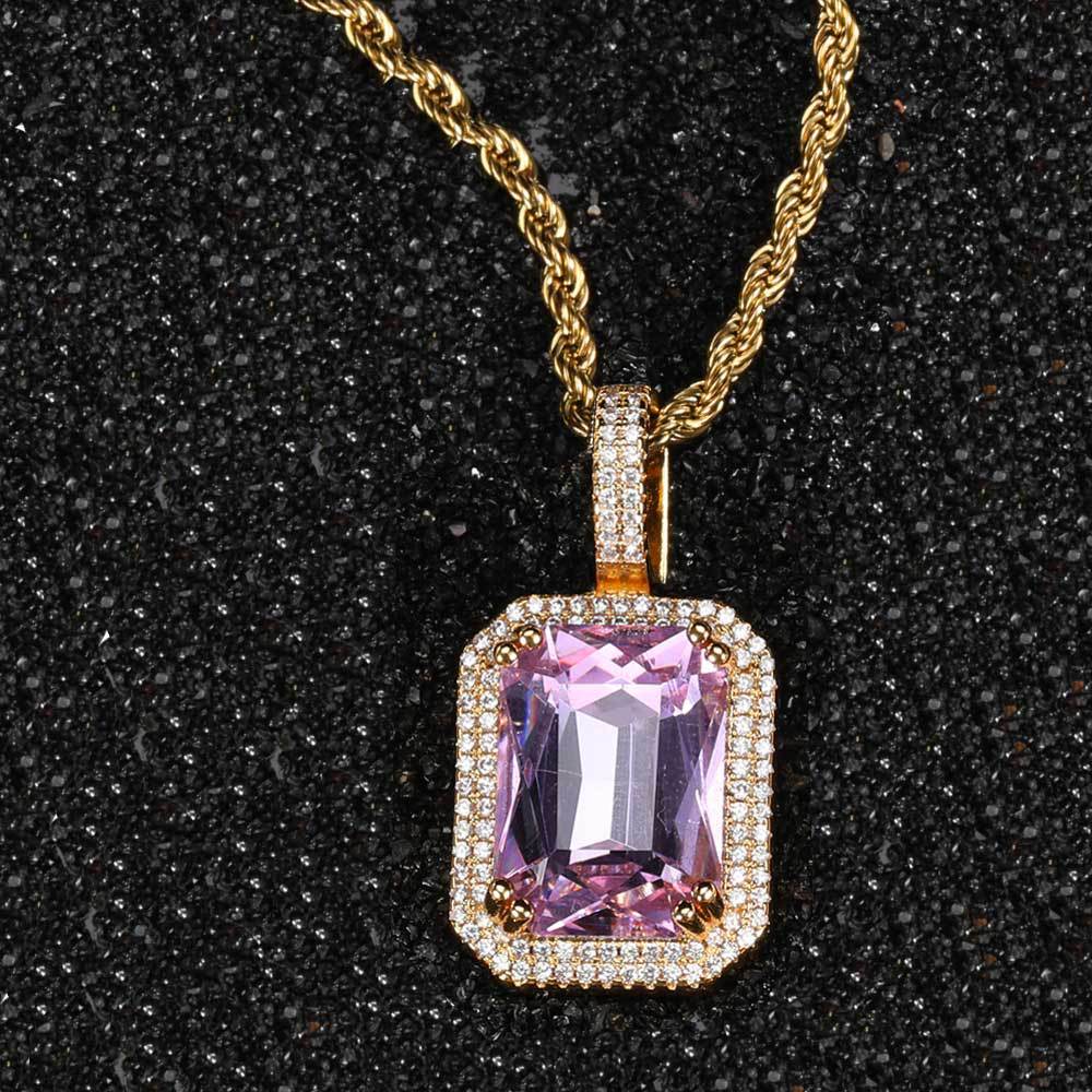 Geometric Hip Hop Necklace with Cubic Zirconia Stones in Gold or White Gold