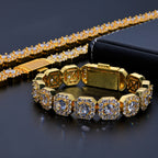 Stacking Ice Sugar Chain Zirconia Necklace and Bracelet Set in Gold or White Gold